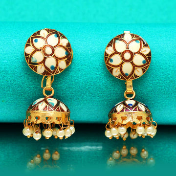 The Champa Maroon- Blue Meenakari Earrings