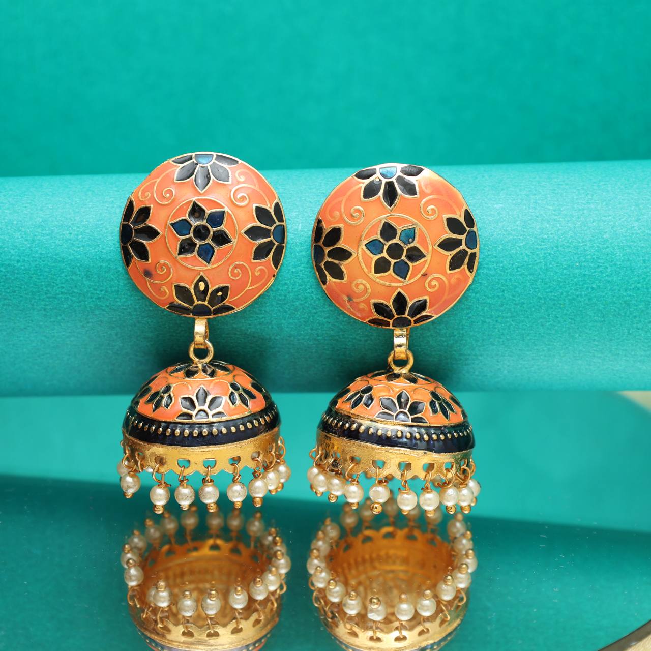 The Bagh Orange-Blue Meenakari Earrings