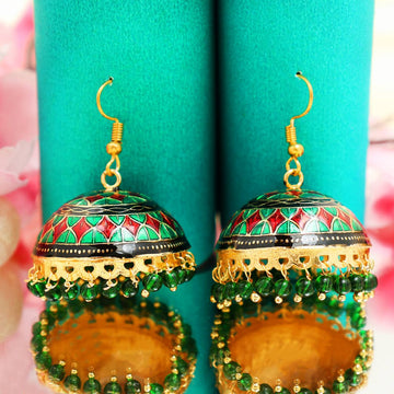 The Mayanagri Blue- Red Meenakari Earrings