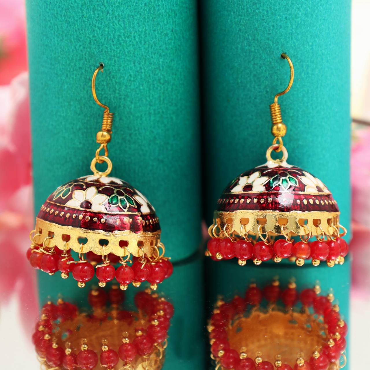 The Mayanagri- White-Maroon Meenakari Earrings