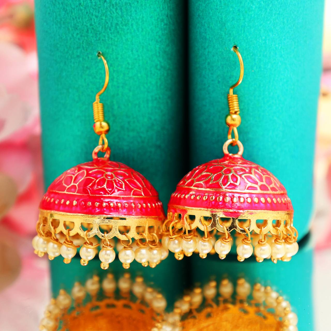 The Mayanagri- Red Meenakari Earrings from Jaipur