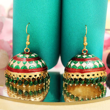 The Mayanagri- Green- White Meenakari Earrings