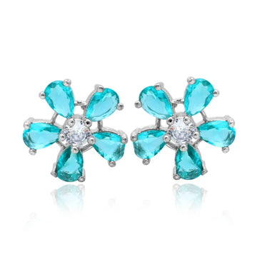 Elegant Turquoise Sapphire Floral Stud Earrings for Women