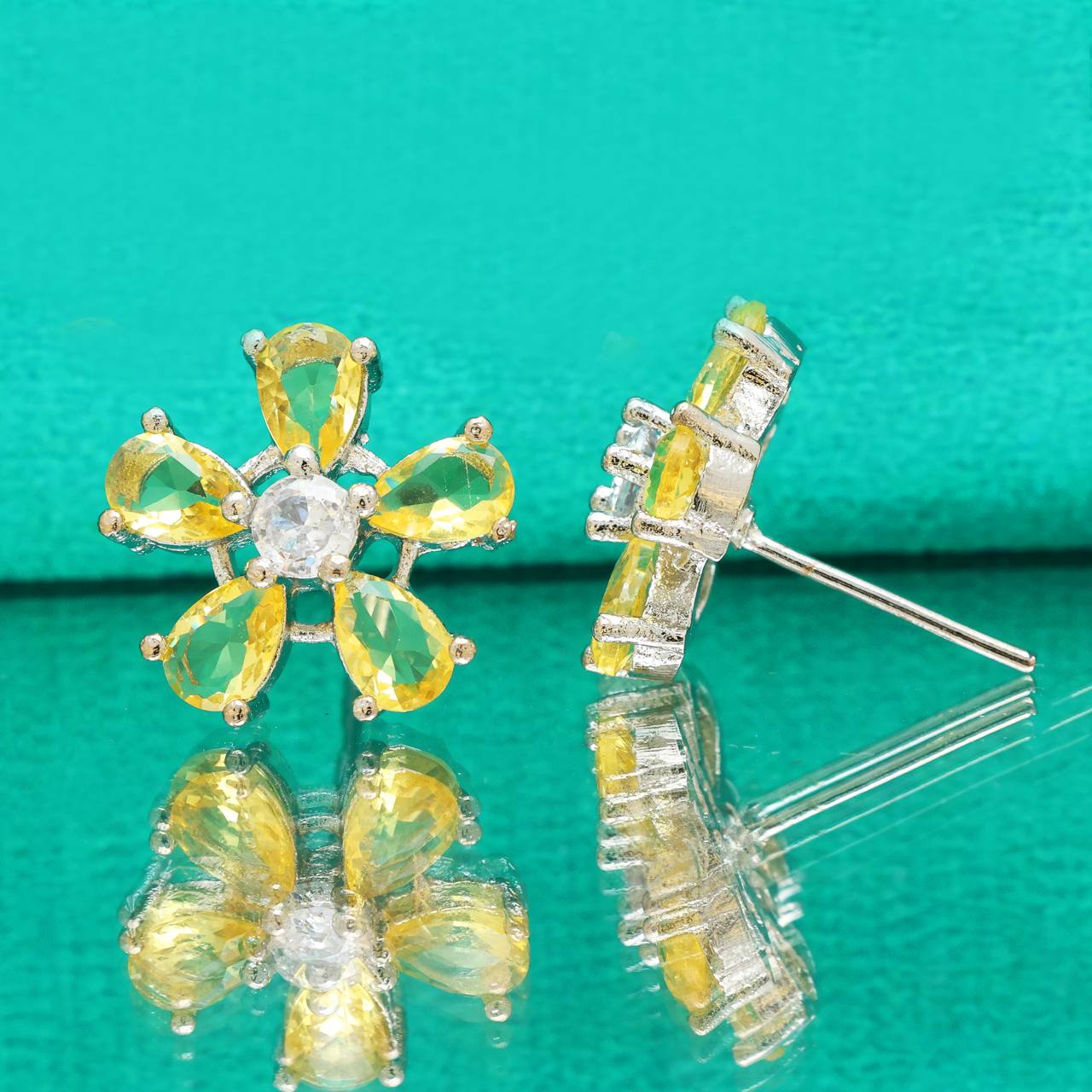 Elegant Yellow Sapphire Floral Stud Earrings for Women