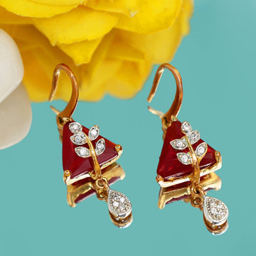 Elegant Gold-Plated Red Triangle Drop Earrings