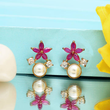 Elegant Floral Pearl Stud Earrings for Women