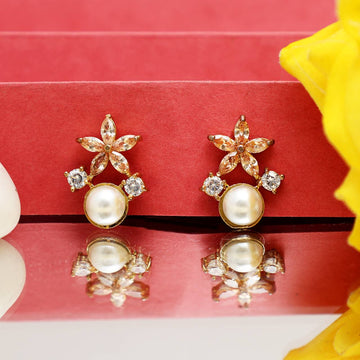 Elegant Floral Pearl Stud Earrings for Women