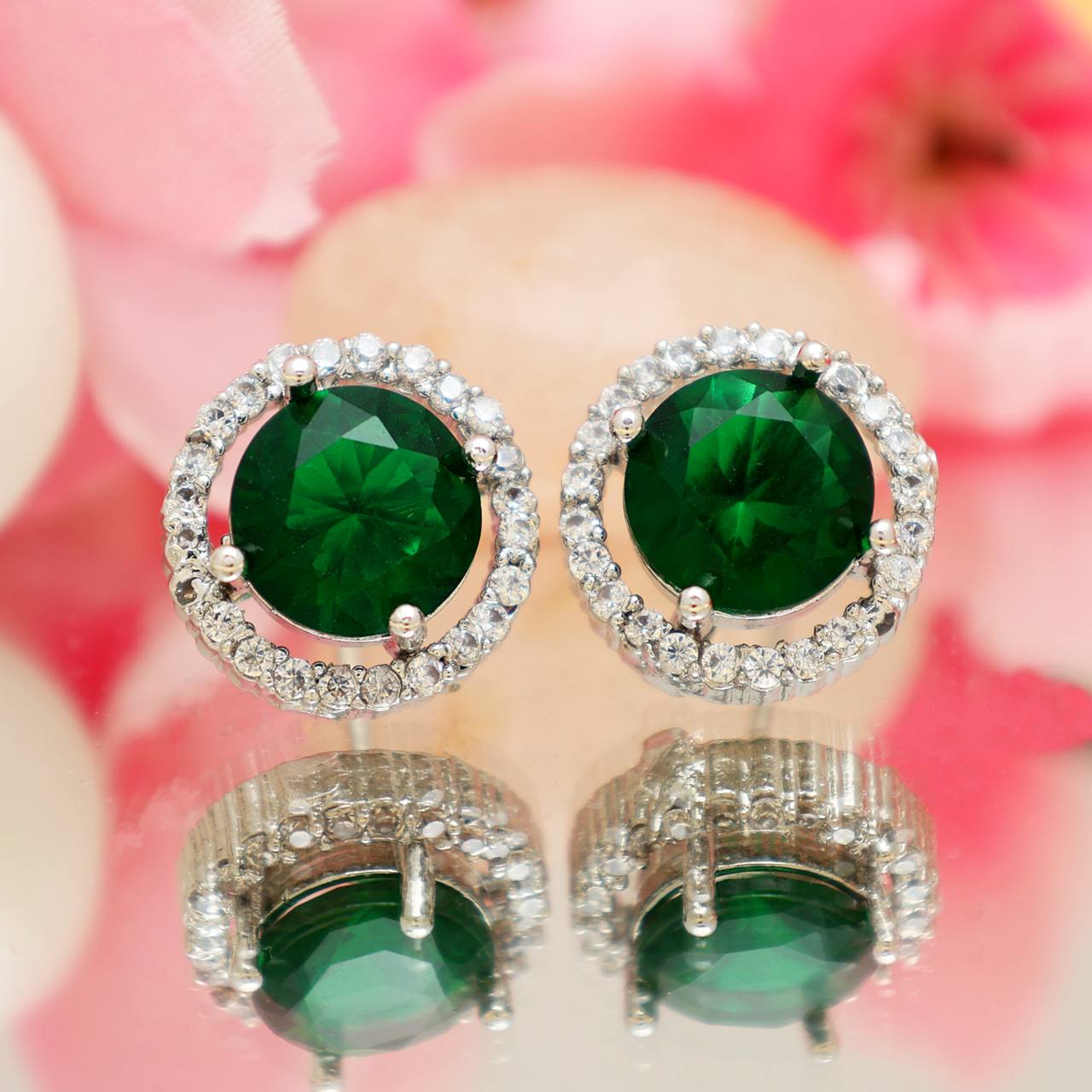 Stunning Green American Diamond Stud Earrings for Women