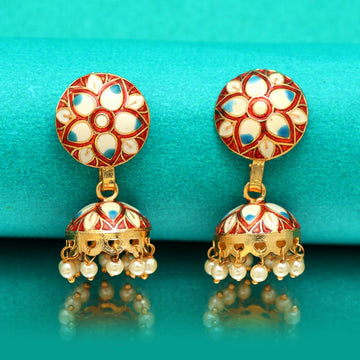 The Champa Red- Blue Meenakari Earrings