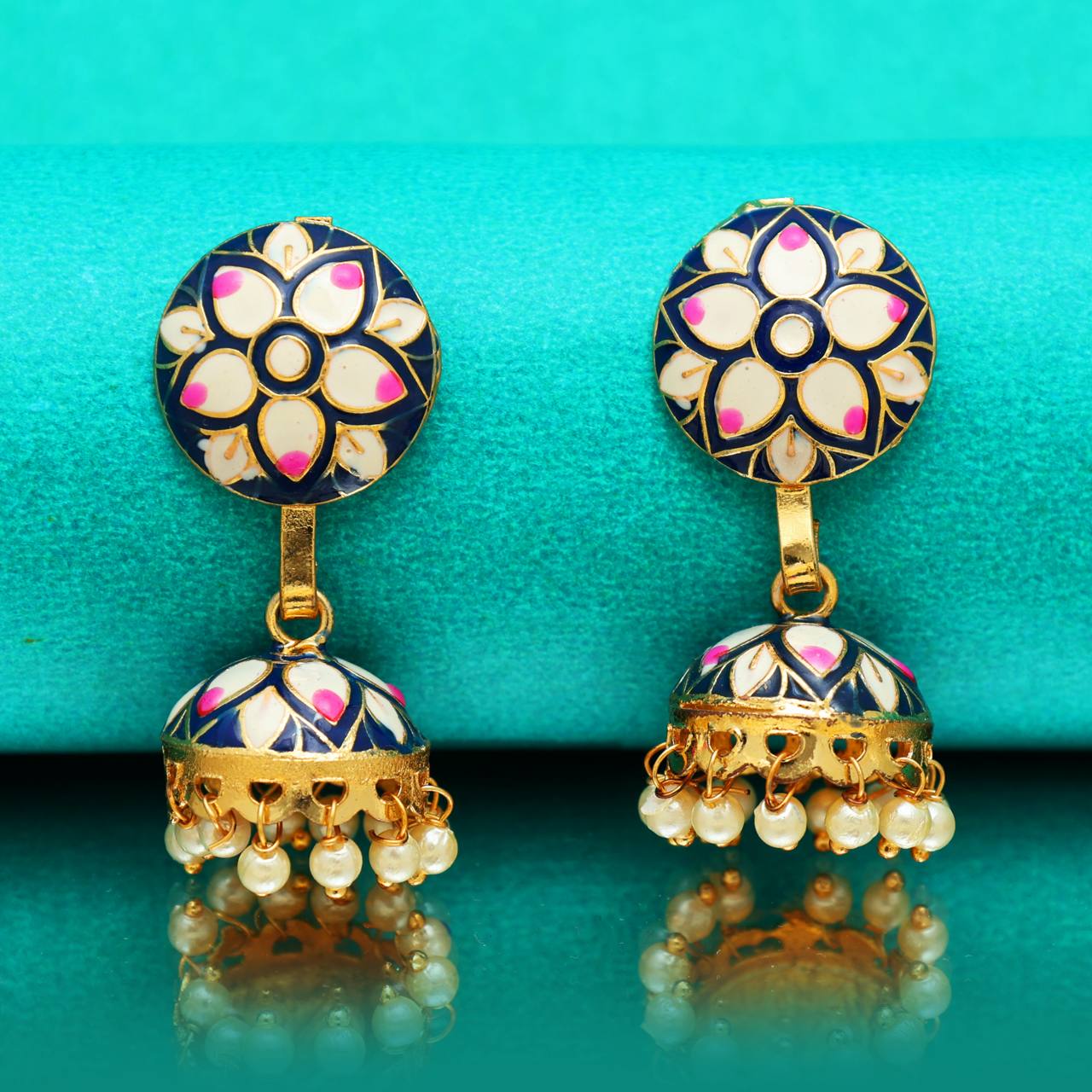 The Champa Blue- Pink Meenakari Earrings