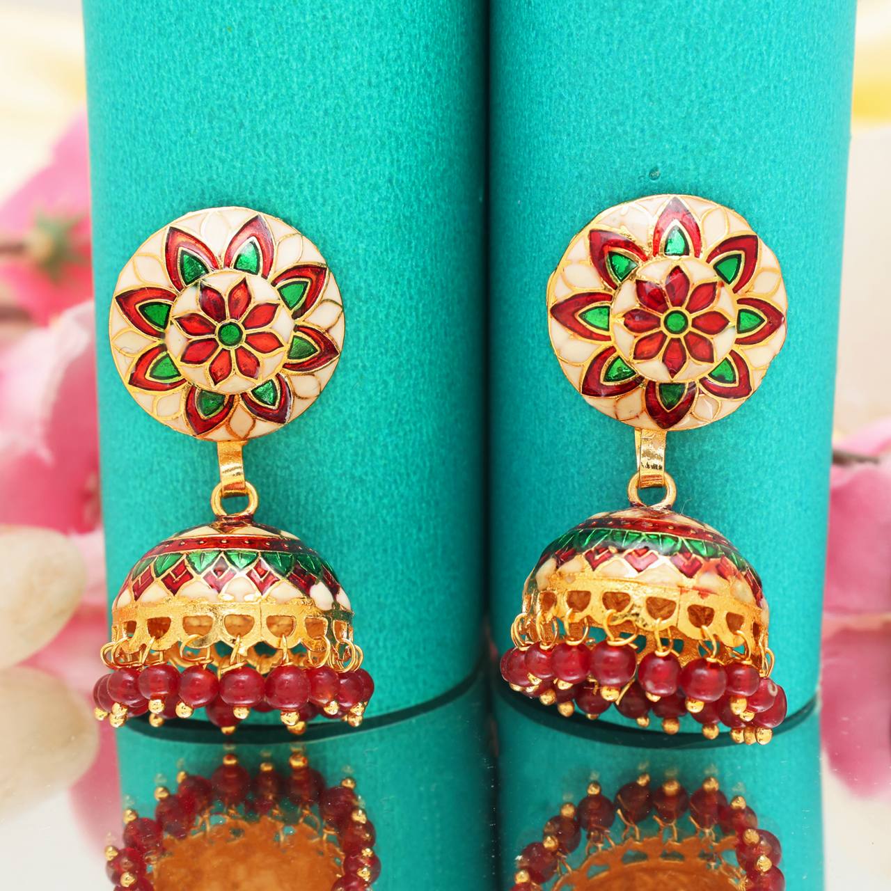 The Surya Red- Green Meenakari Earrings