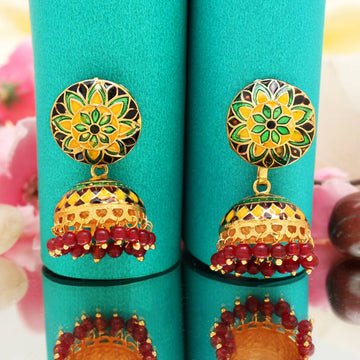 The Surya Yellow- Green Meenakari Earrings