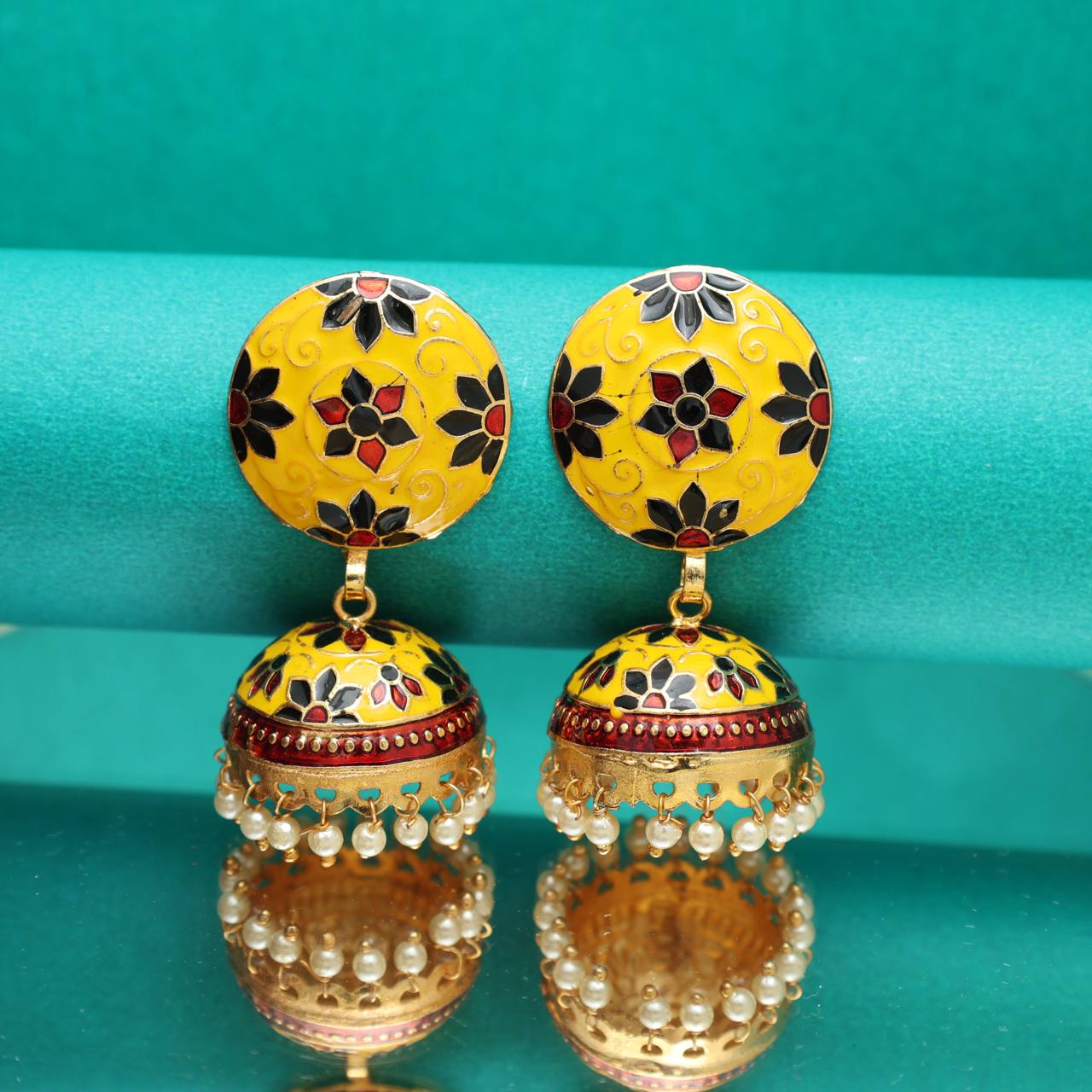 The Bagh- Yellow and Blue Meenakari Earrings