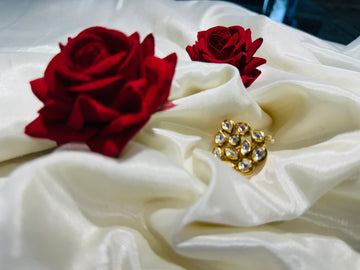 Gold Plated Kundan Ring with Floral Design