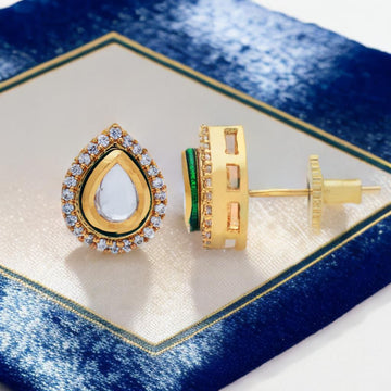 Pearl Shaped Kundan Stud Earrings with American Diamond Detailing