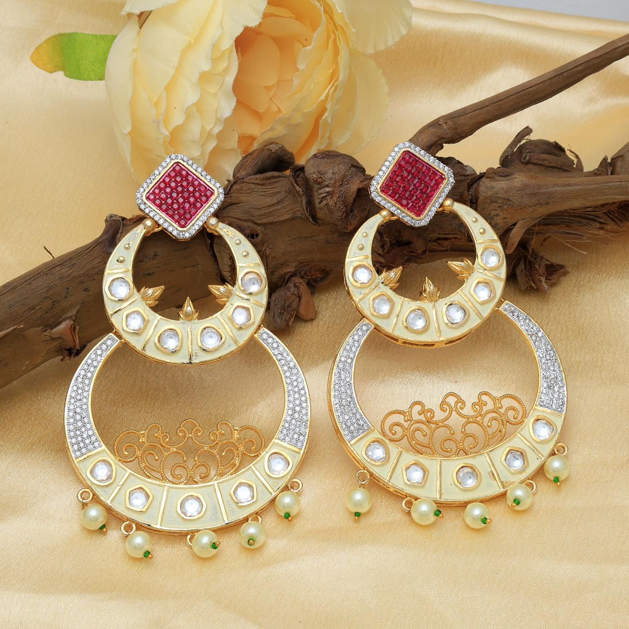 Kundan & Pearl Gold Earrings