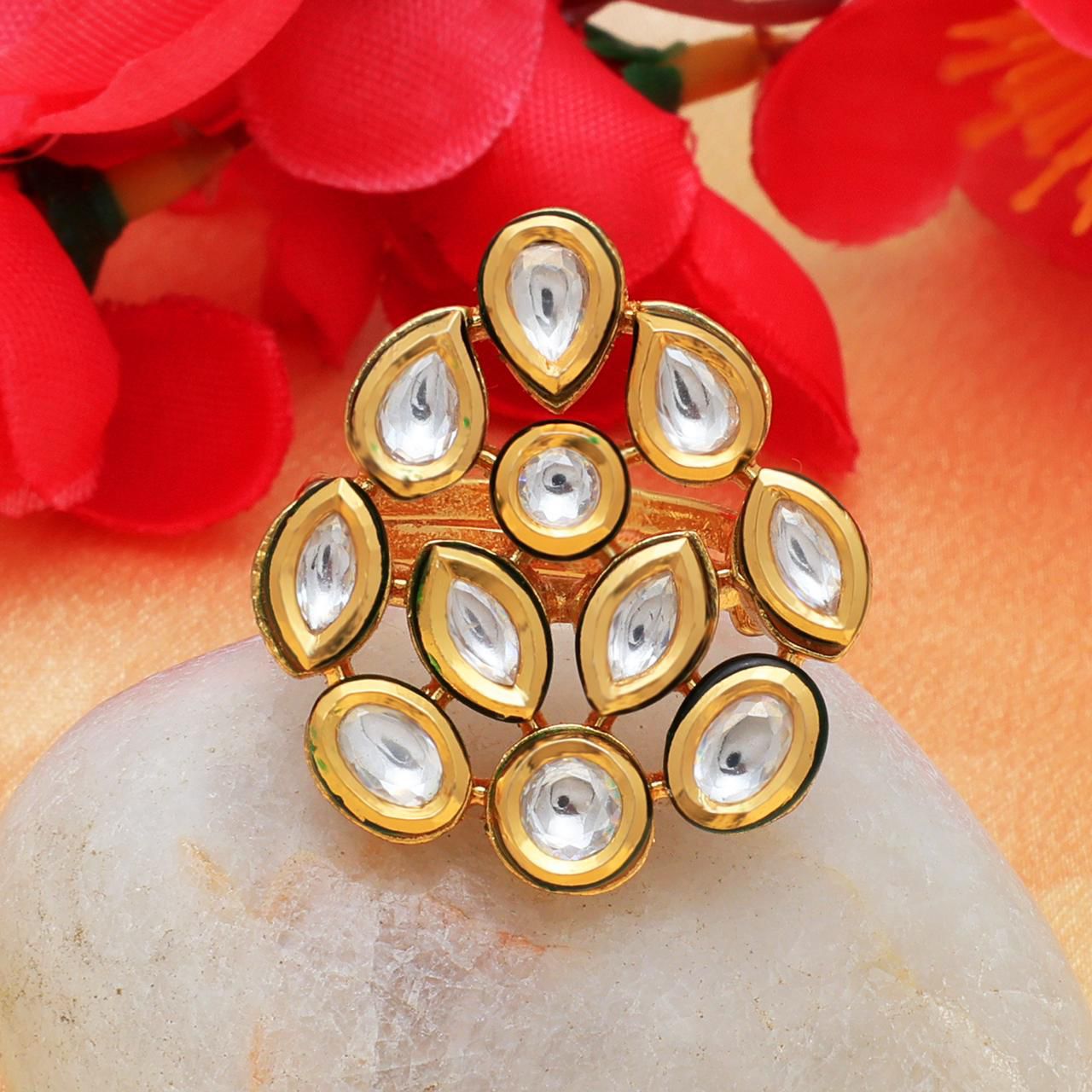 Royal Kundan Meenakari Adjustable Ring