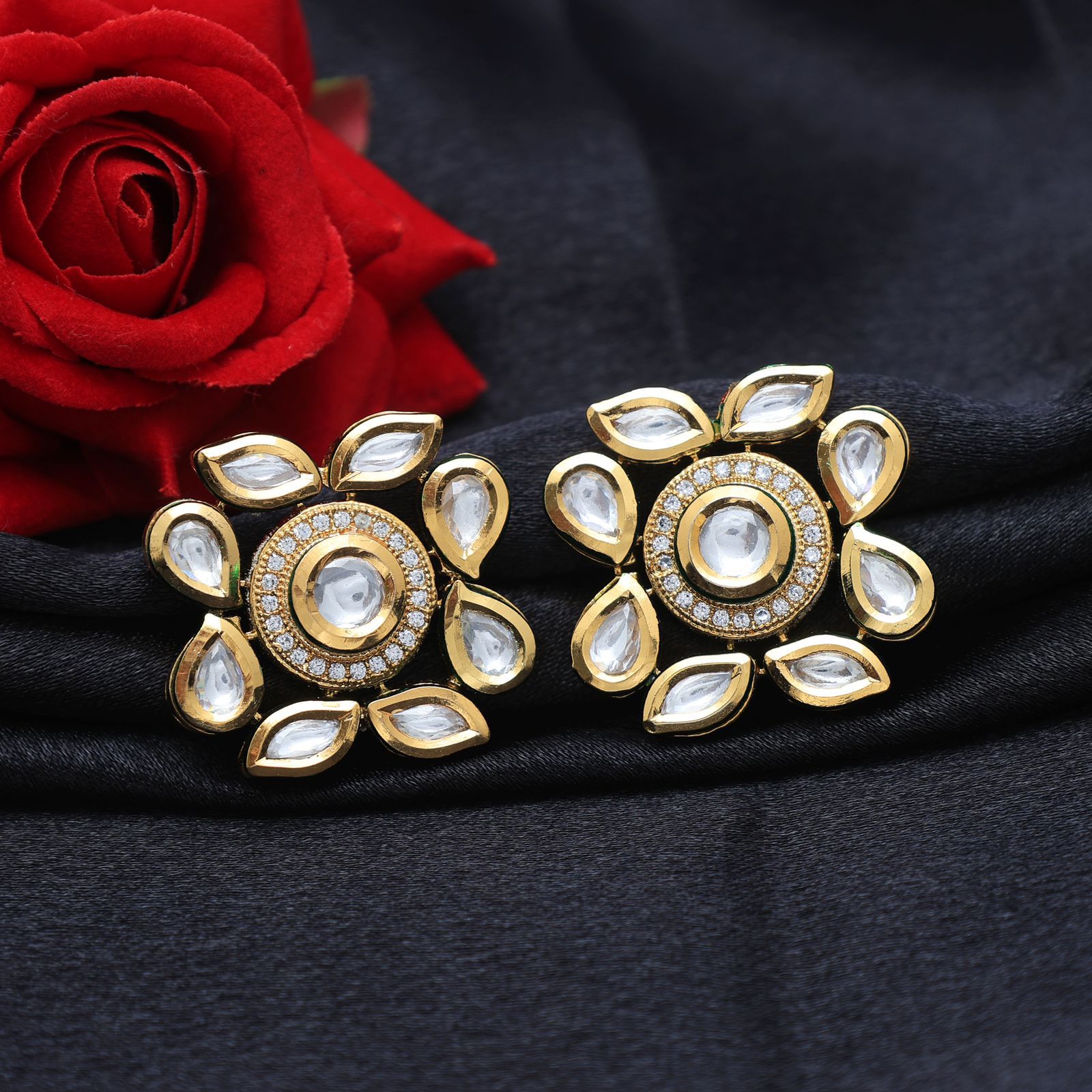 Square Shaped Kundan Stud Earrings